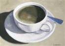 Coffee Cup with Spoon Oil Painting 02/13/2010 - Black and White Grayscale Oil Painting - Daily Paint