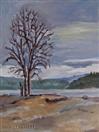 Original Winter Landscape Oil Painting of Tree by Lake by Cheryl Ratcliff