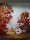Church in Autumn landscape oil Barbara Haviland