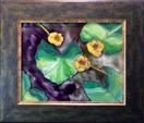 'Yellow Water Lilies in Yellowstone National Park' by Karla Nolan, framed painting on glass