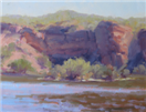 Plein air painting on a hot morning at Lake Pleasant by BECKY JOY