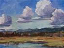 Skyscape with Clouds, Mountains, Trees, and Marsh Original Landscape by Cheryl Ratcliff