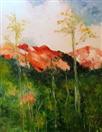 'Autumn on Red Mountain' by Karla Nolan, palette knife oil painting on gessoed masonite panel