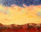 'Red Cliff Dusk' by Karla Nolan, palette knife oil painting