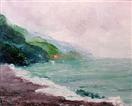 'Misty Sky at Cinque Terre', by Karla Nolan, palette knife, brush oil painting, linen panel