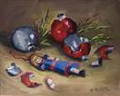Original Oil Still Life of Broken Christmas Ornaments